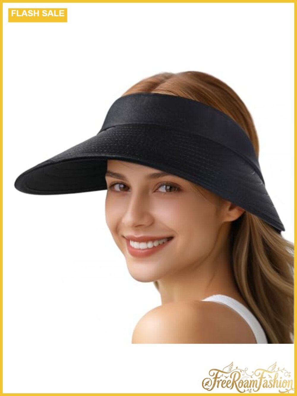 Wide Brim Sun Visor Hat Foldable Ponytail Cap UPF50+ Adjustable Women
